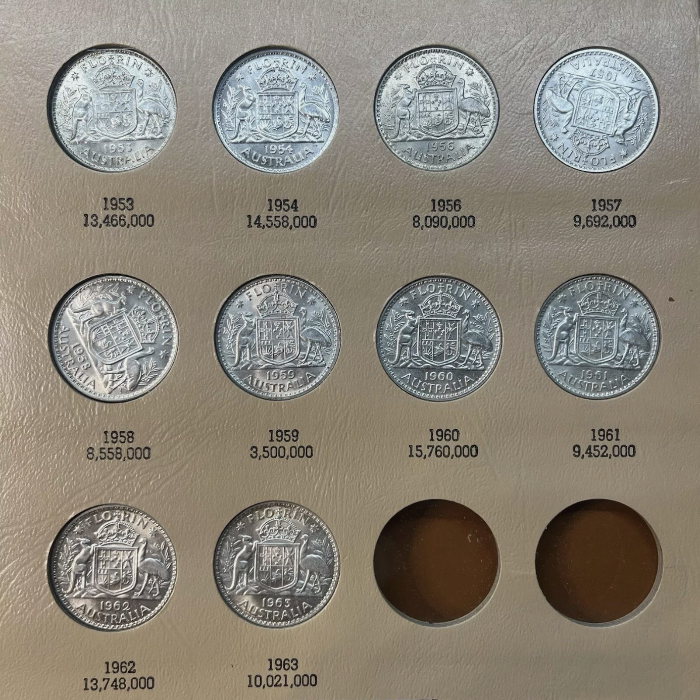 1940 to 1963 Florin Coin Date Set - Uncirculated
