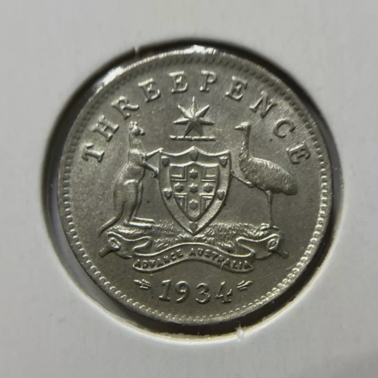 1934 Threepence Coin - almost Extremely Fine