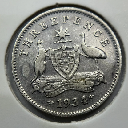 1933/34 Threepence Coin - Overdate Error - Fine