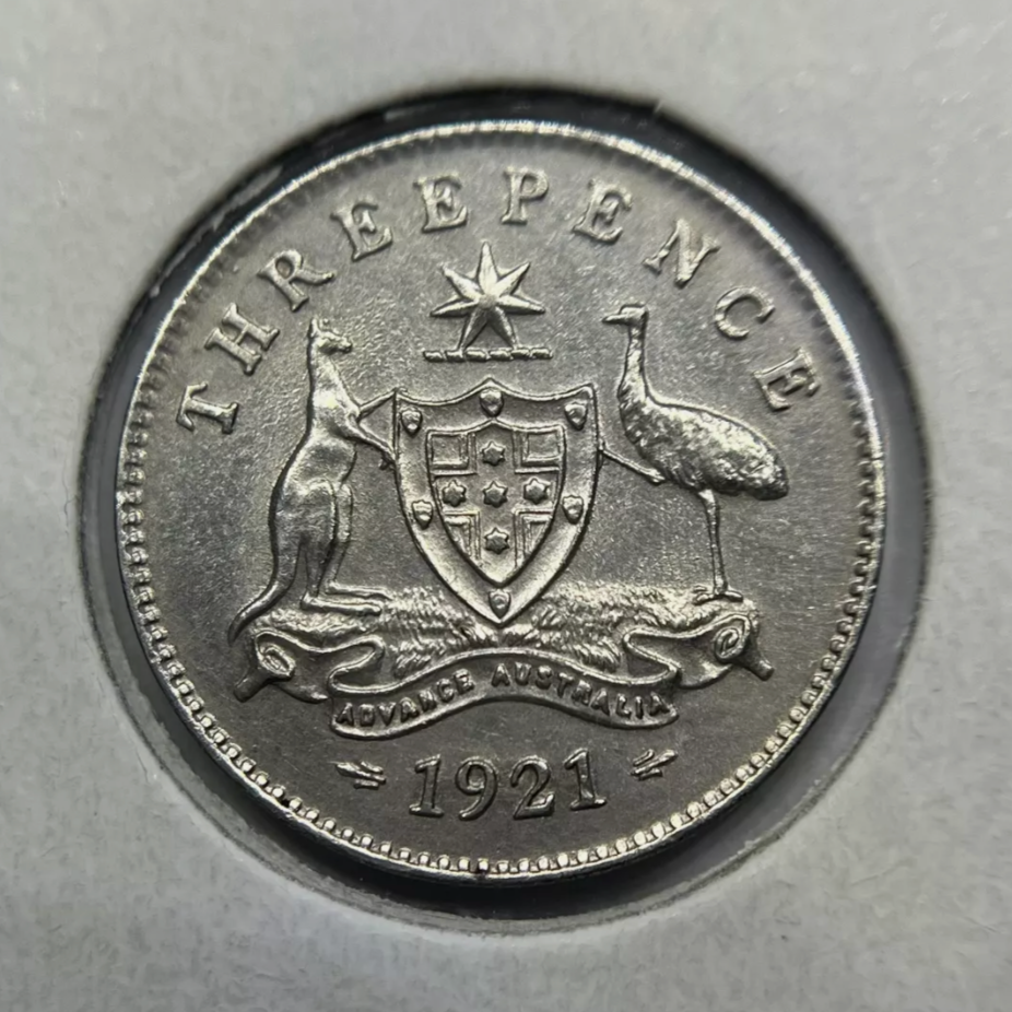 1921 No M Threepence Coin - Uncirculated