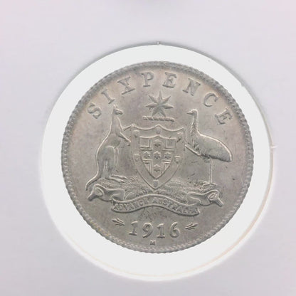 1916 Sixpence Coin - Almost Uncirculated