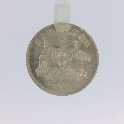 1916 Sixpence Coin - Almost Uncirculated