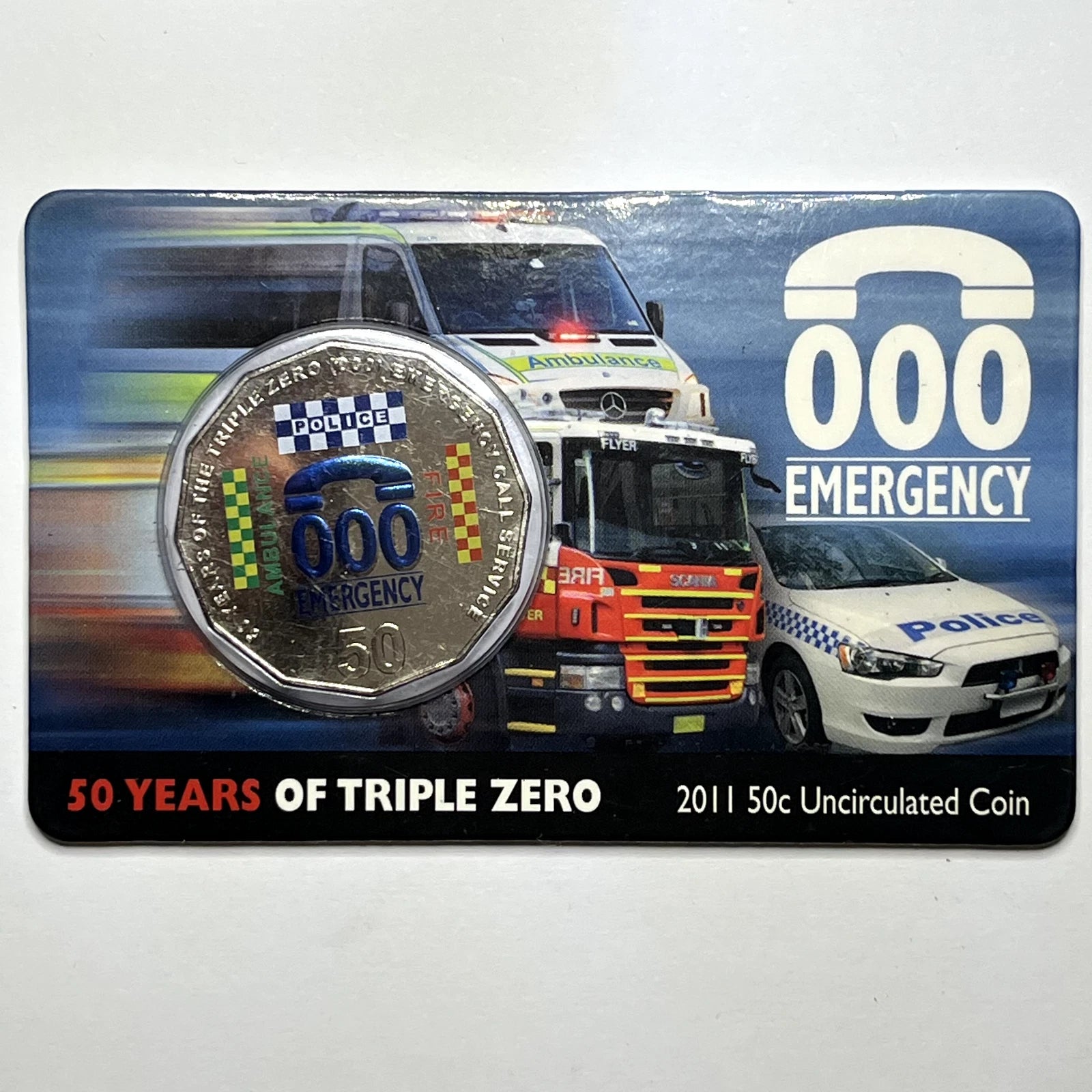 2011 Fifty 50 Cent Coin - 50 Years of Triple Zero - In RAM Card