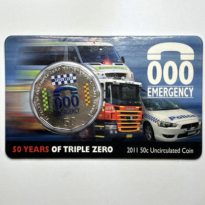 2011 Fifty 50 Cent Coin - 50 Years of Triple Zero - In RAM Card