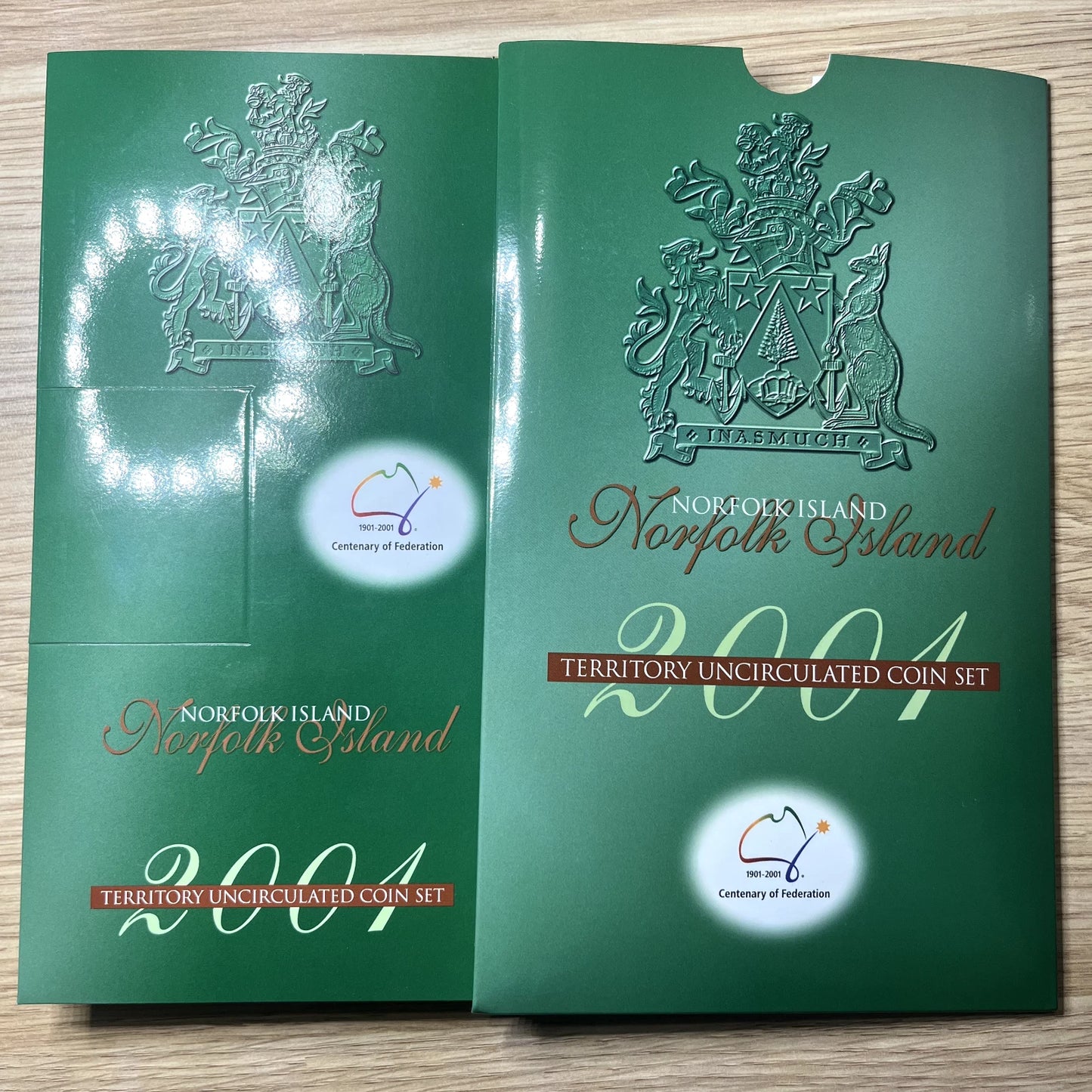 2001 Norfolk Island Three Coin Set - 20c 50c & $1 - Unc in RAM Folder Federation