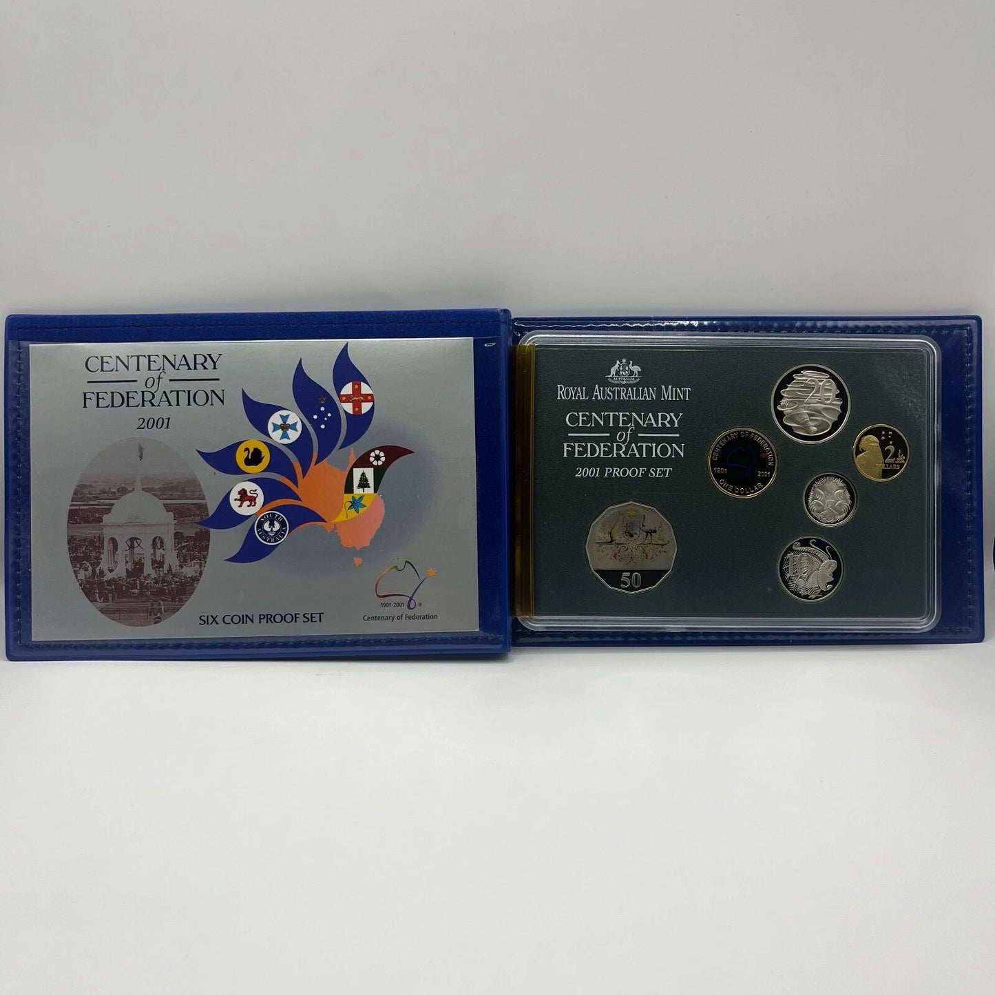 2001 Proof Coin Set - Centenary of Federation - Coloured Scarce RAM Case