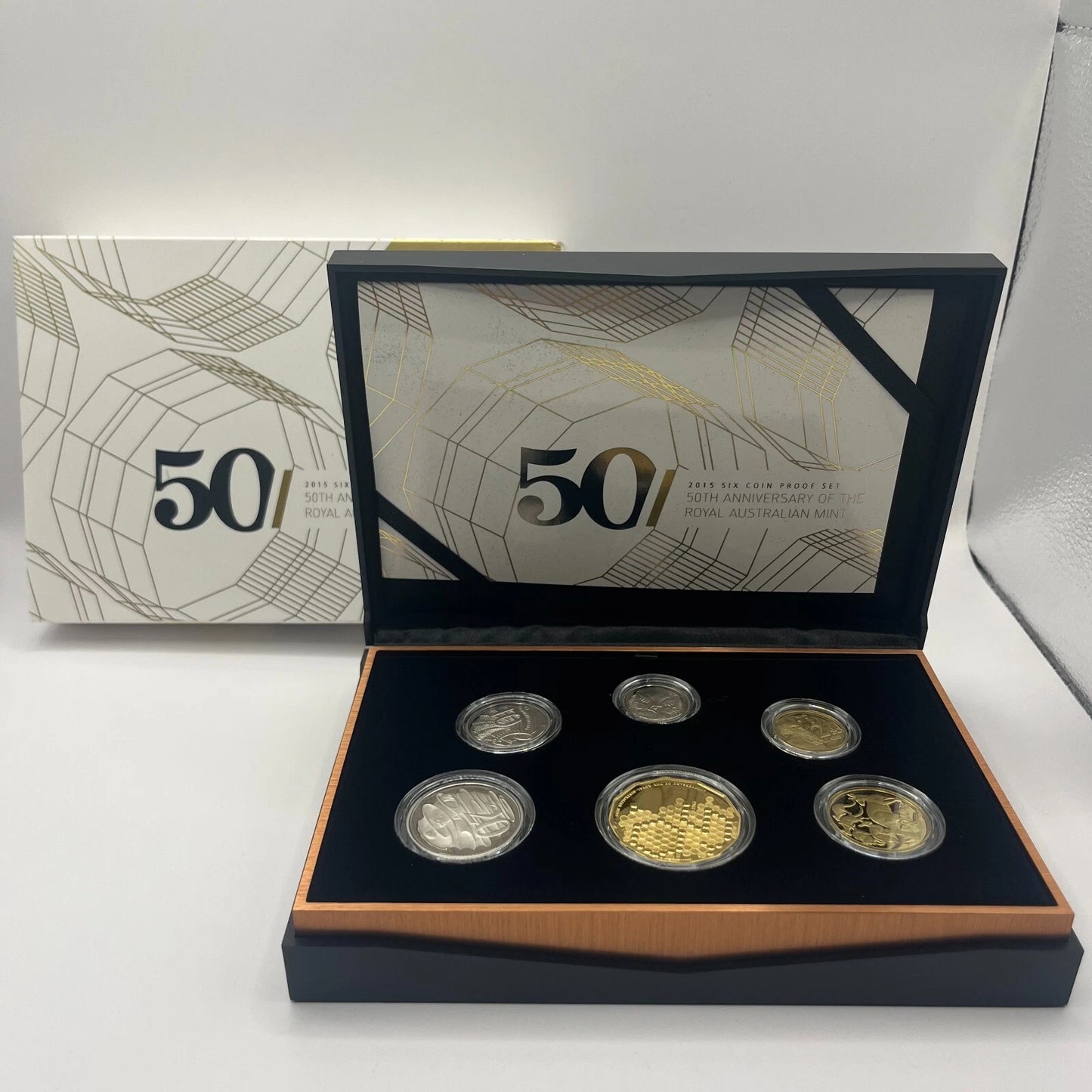2015 Mint Proof Coin Set - Gold Plated Honeycomb 50 - Royal Australian Mint Case