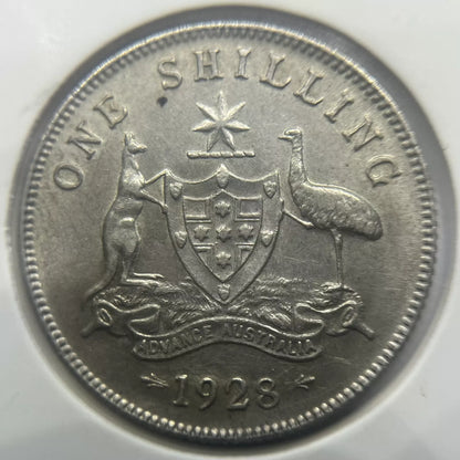 1928 Shilling Coin - almost Extremely Fine