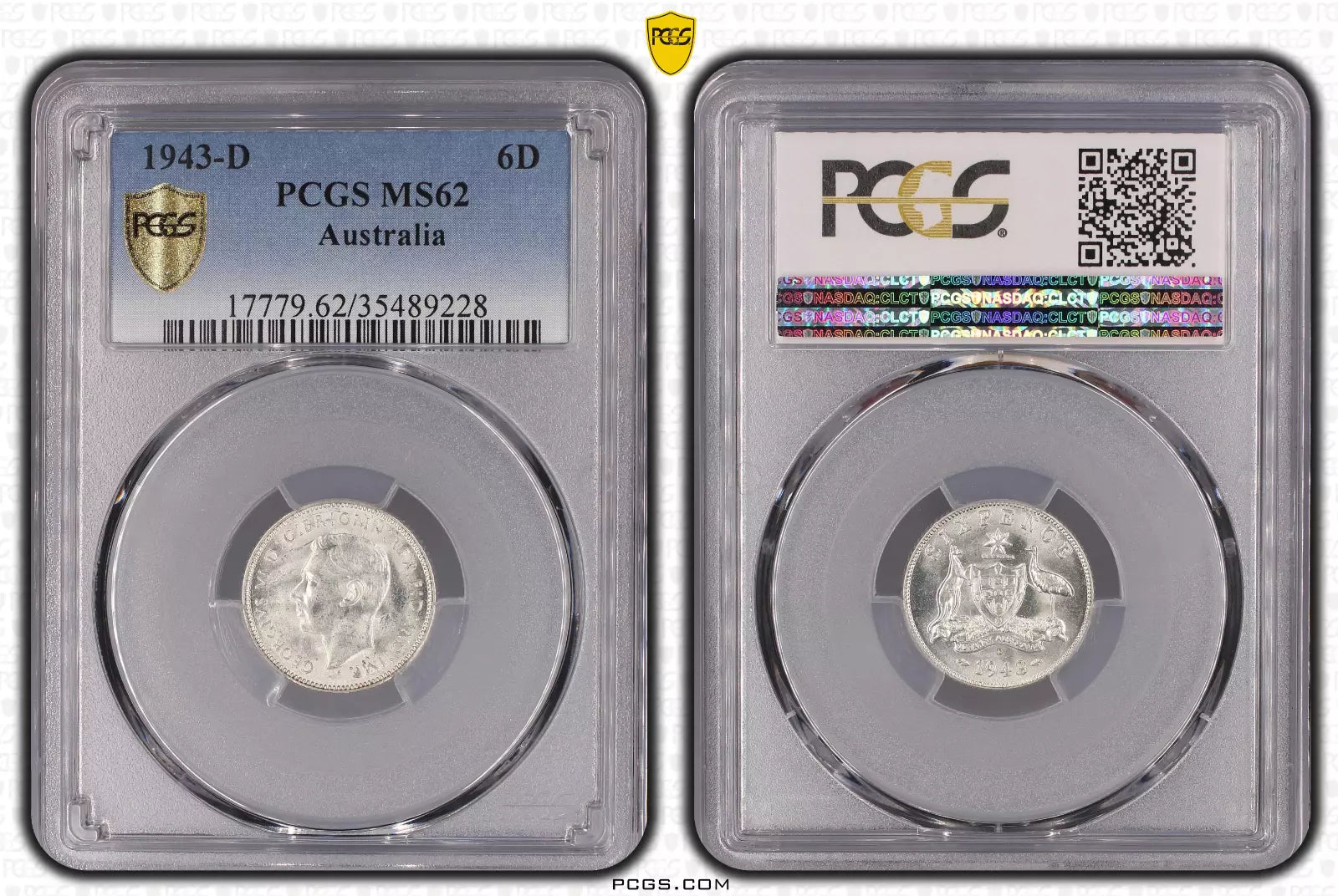 1943 d Sixpence Coin - PCGS MS62