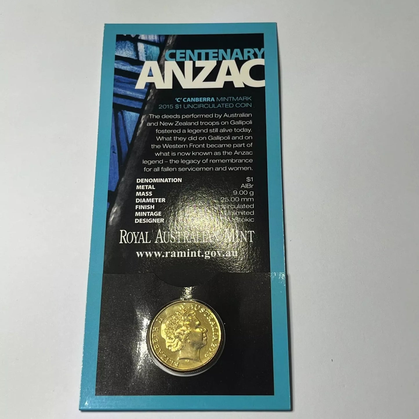 2015 One Dollar - ANZAC Centenary - C Mint Mark RAM Card