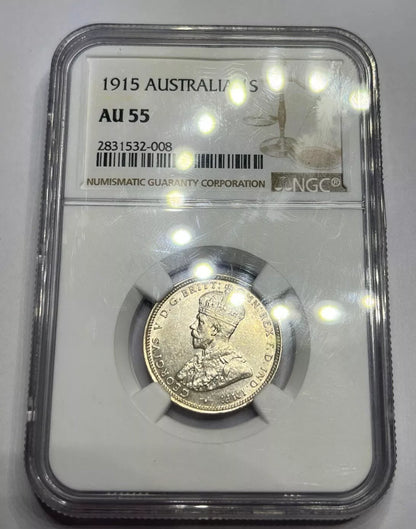 1915 Australian Shilling Coin - NGC AU55 Almost Uncirculated