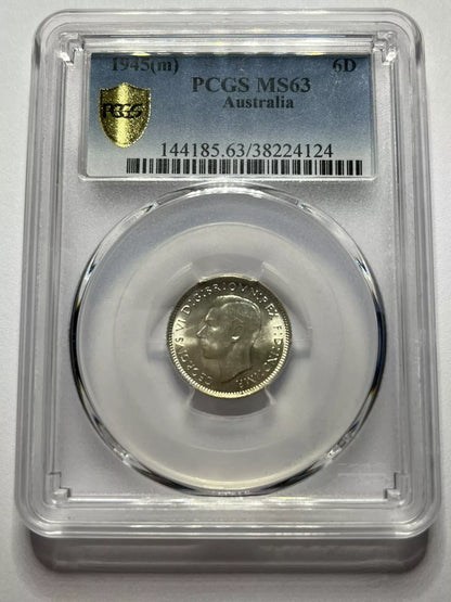 1945m Sixpence Coin - PCGS MS63