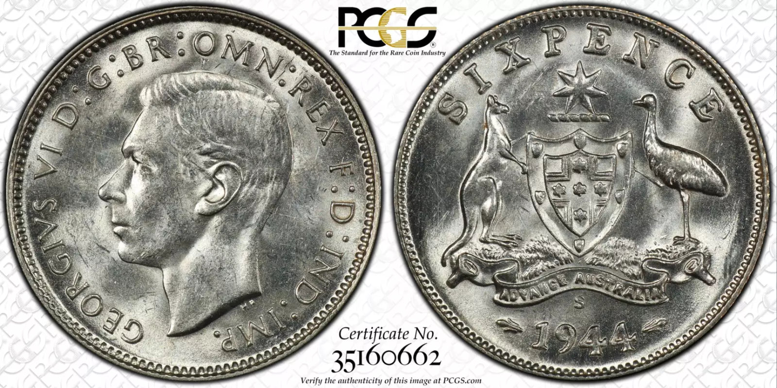 1944 s Sixpence Coin - PCGS MS63