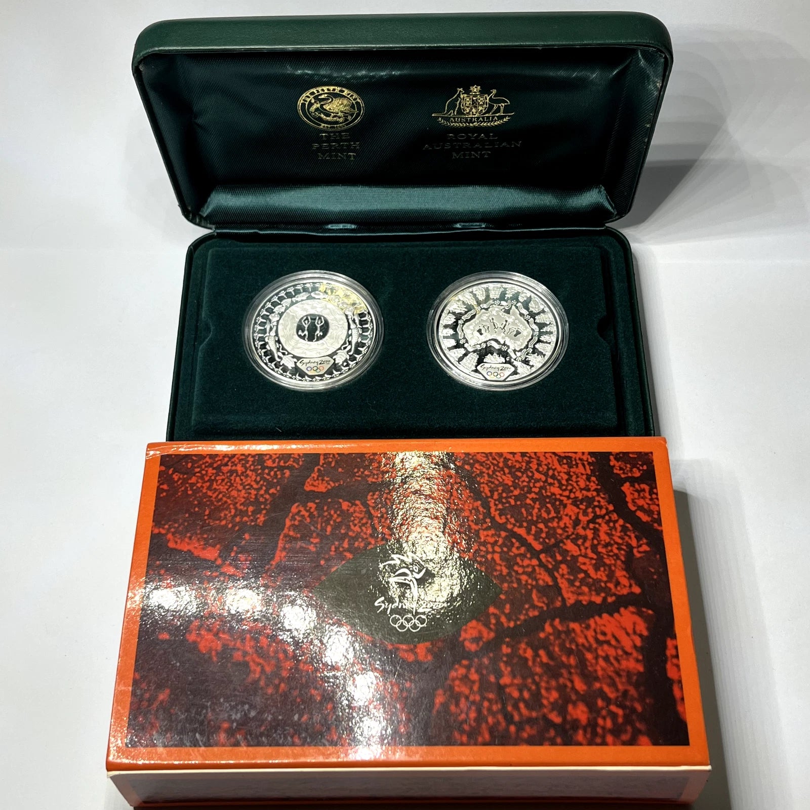 2000 Silver Five Dollar $5 2x Coin Set - Olympics 'Dreamtime' - RAM Case Proof