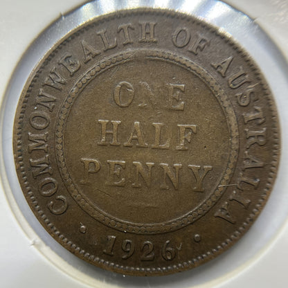 1926 Half Penny Error Coin - Half Moon and Pigtail aFine - George V