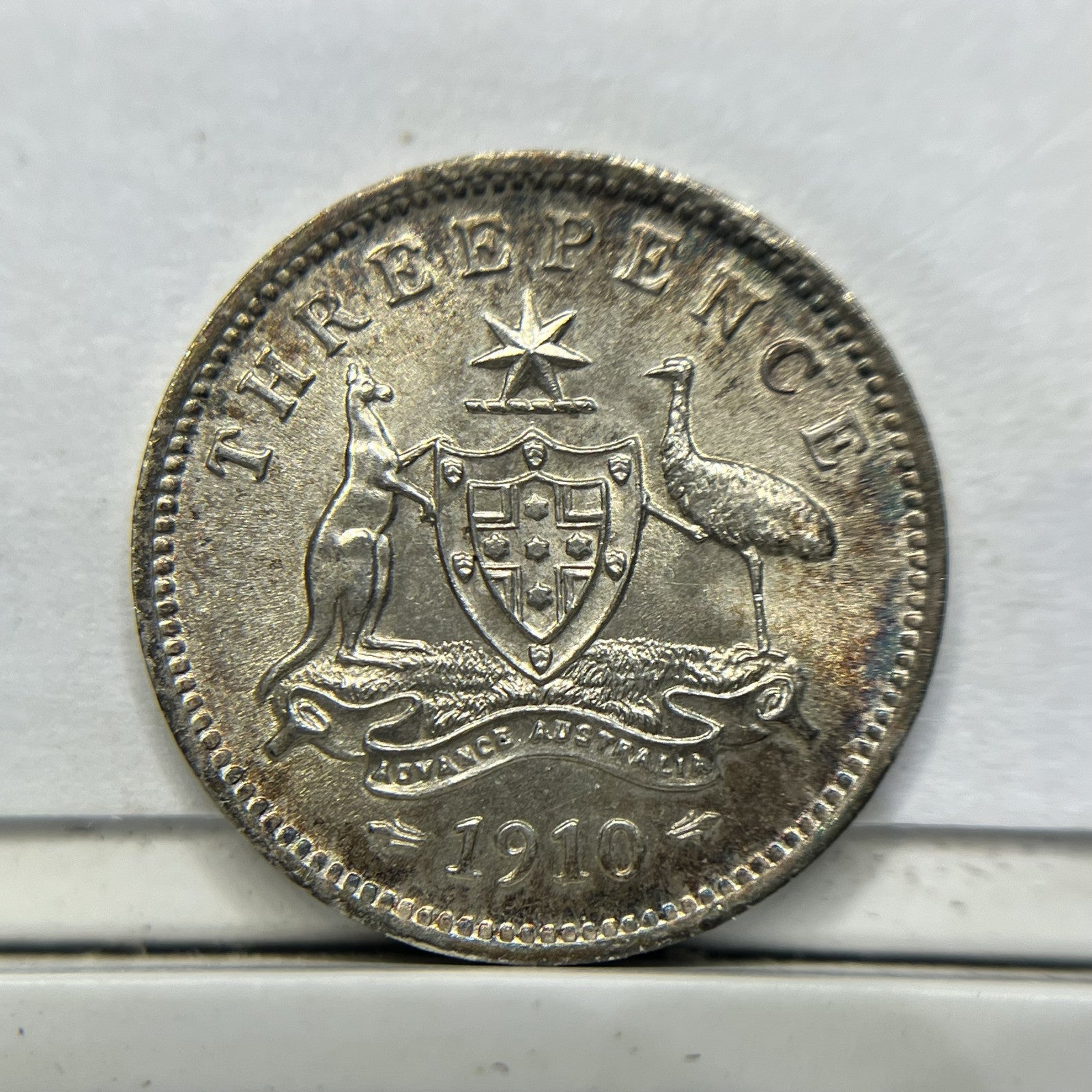 1910 Threepence Coin - Uncirculated Beautiful Toning - Silver Edward VII
