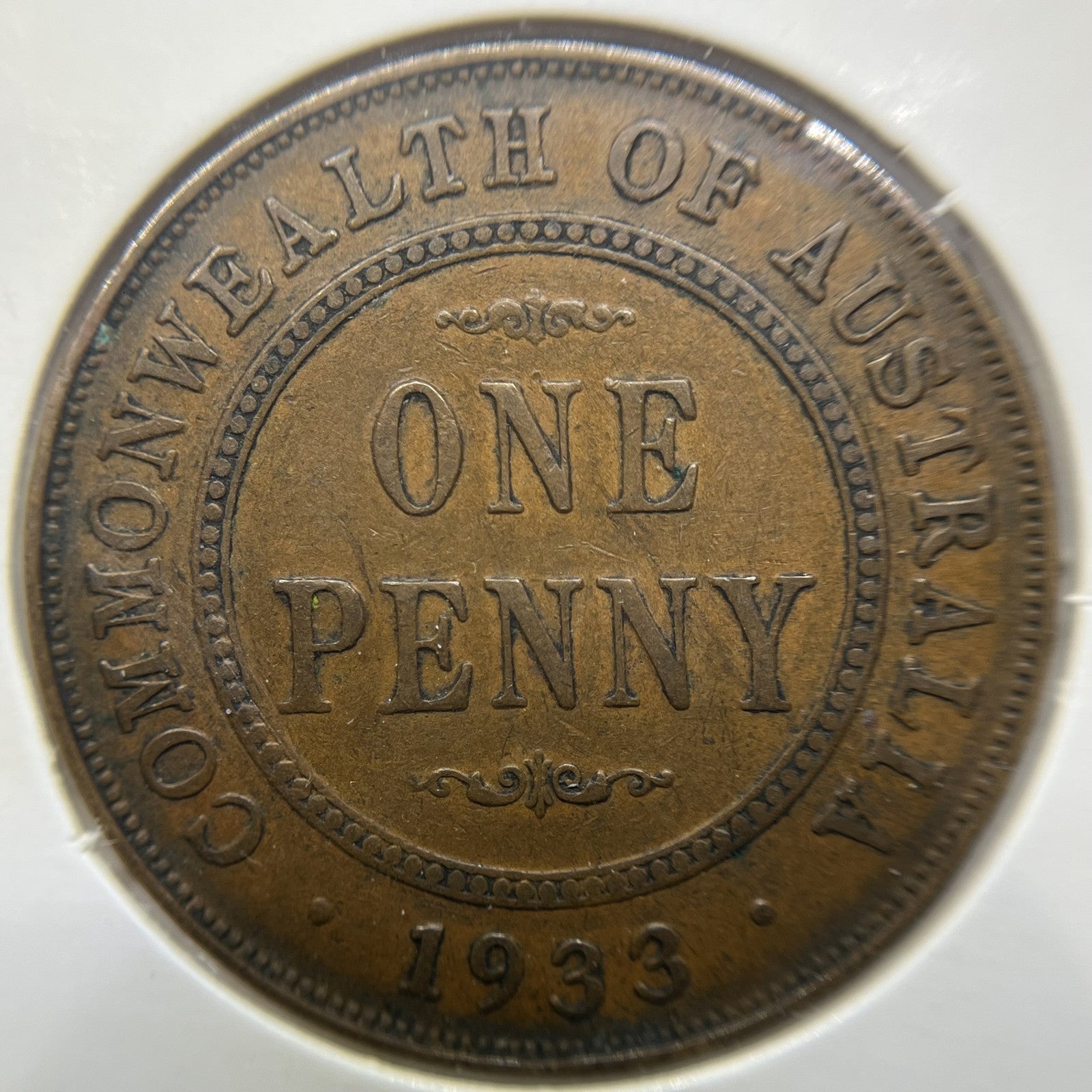 1933 Overdate Penny Error Coin - good Fine - George V Predecimal