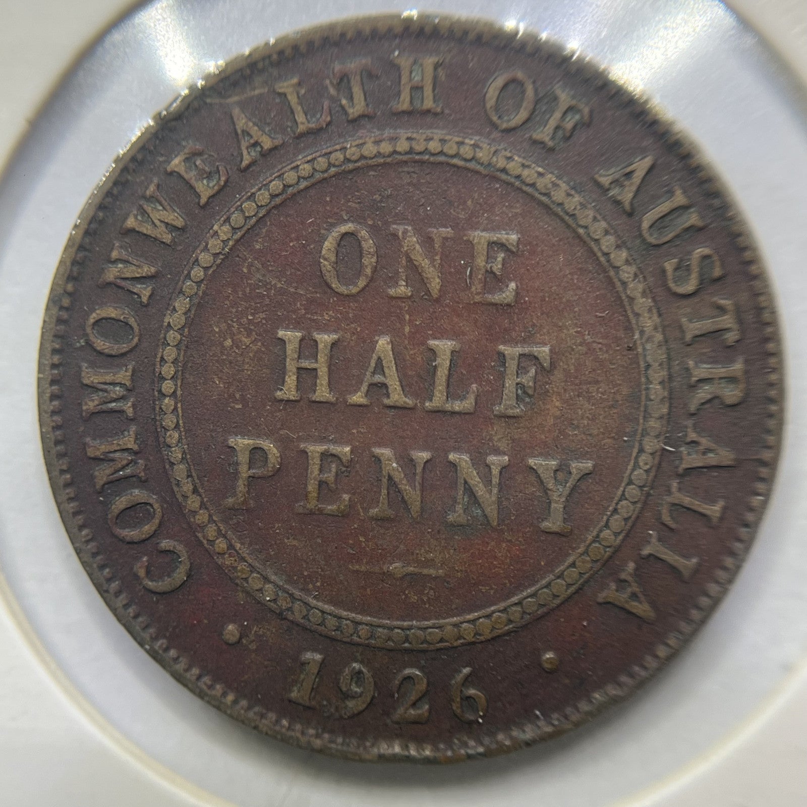 1926 Half Penny Error Coin - Half Moon and Pigtail VG - George V