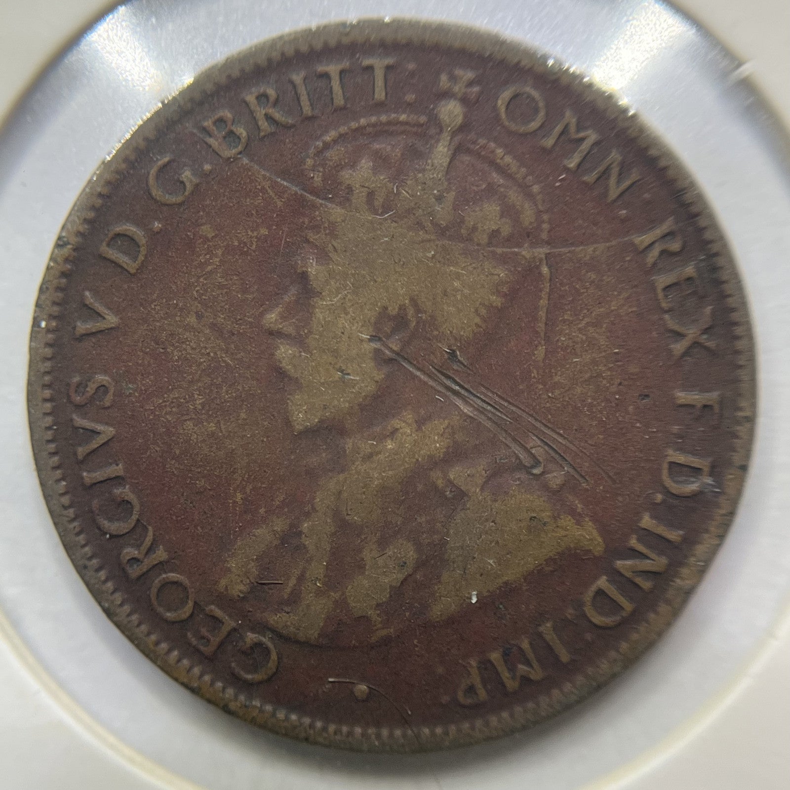 1926 Half Penny Error Coin - Half Moon and Pigtail VG - George V