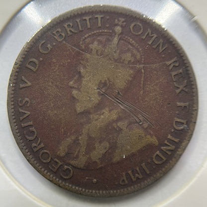 1926 Half Penny Error Coin - Half Moon and Pigtail VG - George V