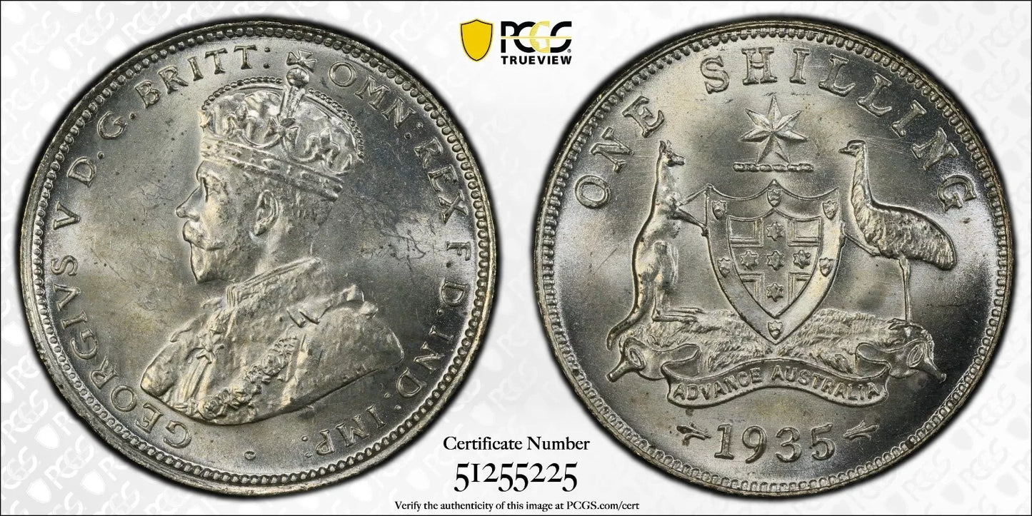1935 m Shilling Coin - PCGS MS64