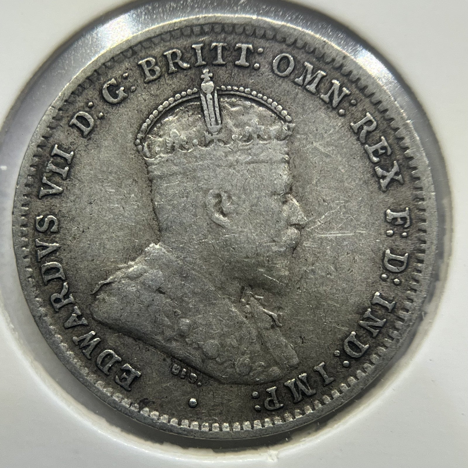 1910 Threepence Coin - almost Very Fine - Edward VII Silver First Year