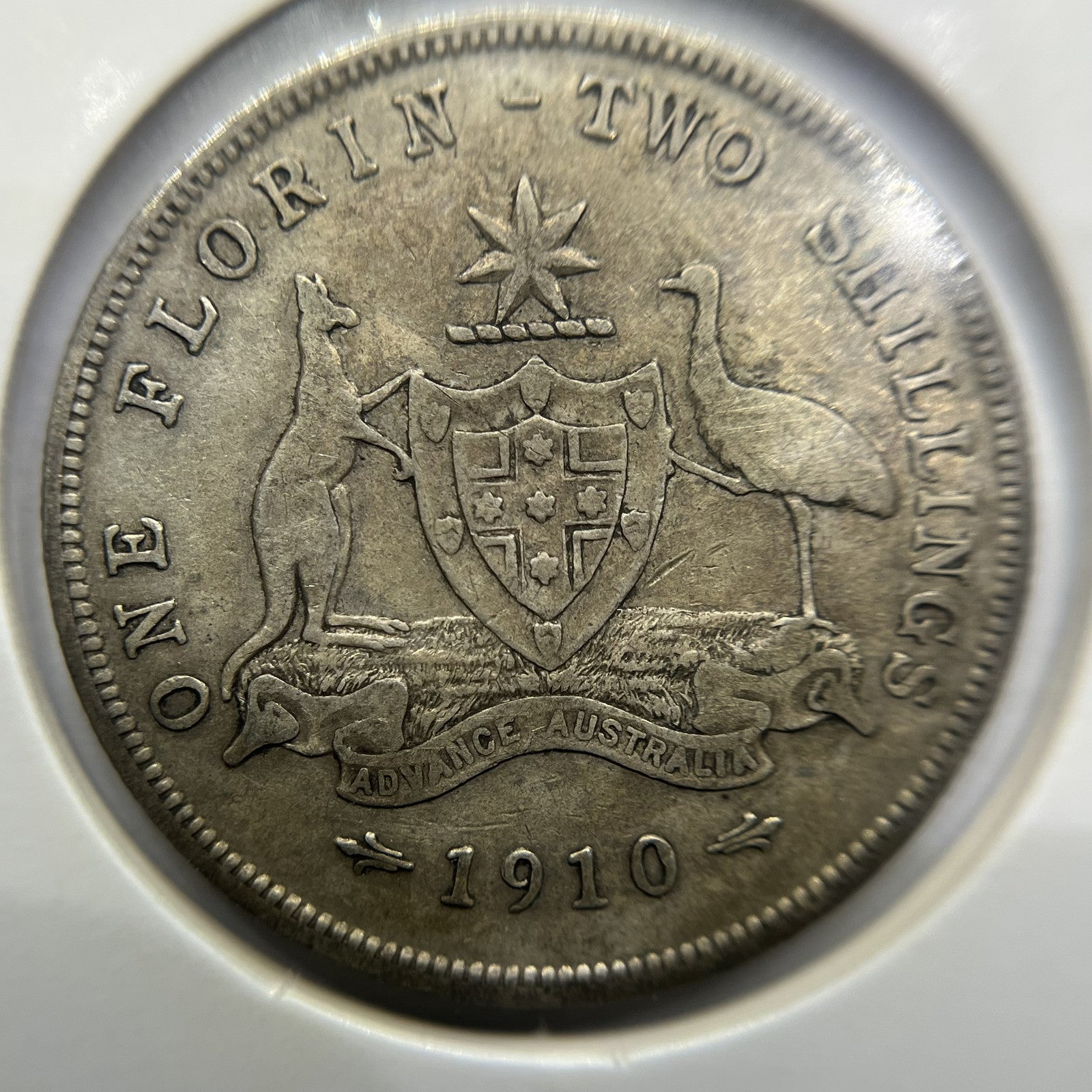 1910 Florin Coin - almost Fine - Edward VII Silver Predecimal First Year Issue