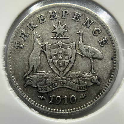 1910 Threepence Coin - almost Very Fine - Edward VII Silver First Year
