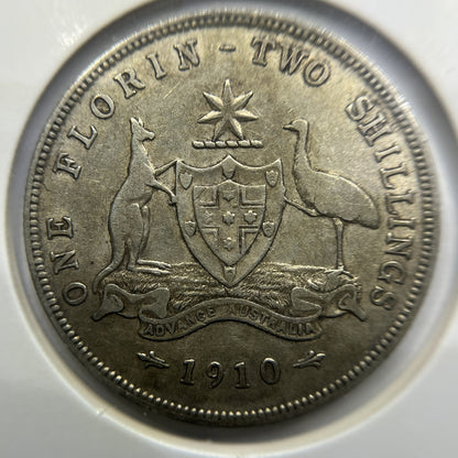 1910 Florin Coin - Very Fine - Edward VII Silver Predecimal First Year
