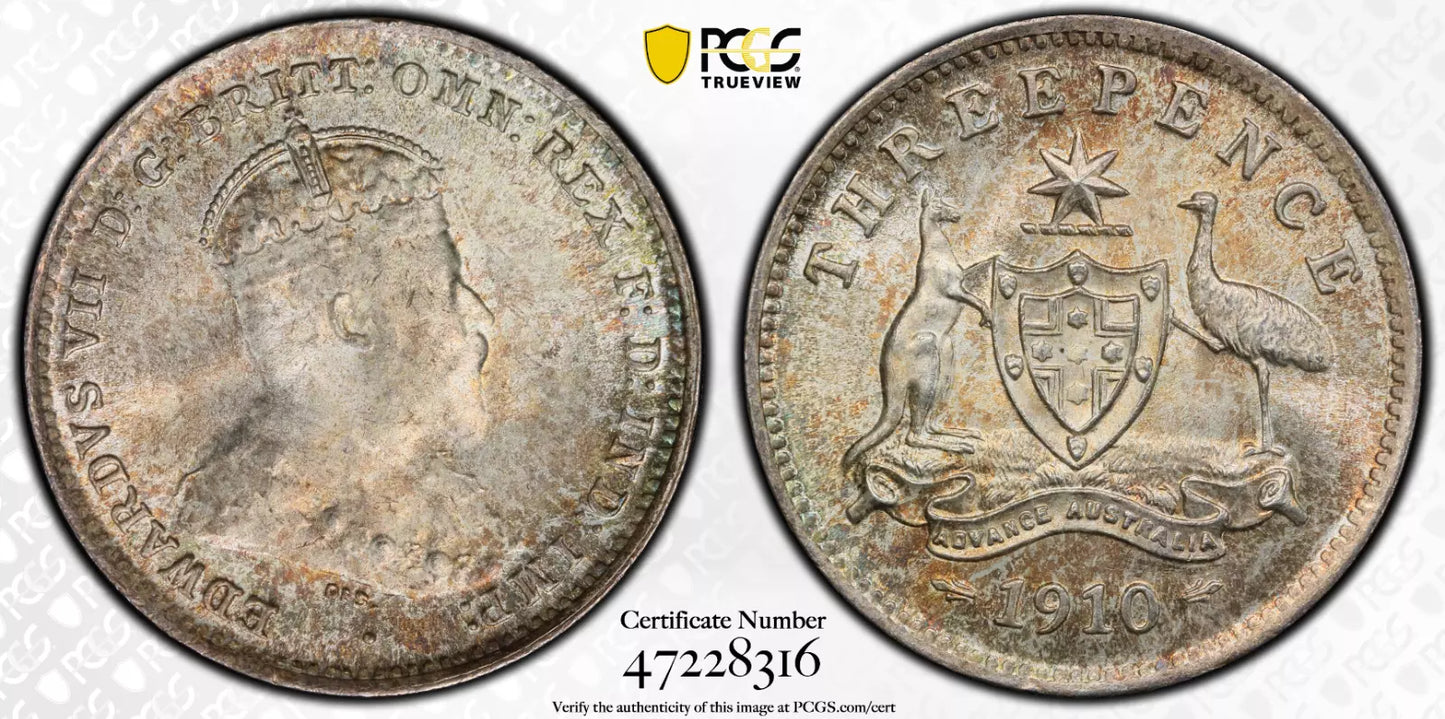 1910 Threepence Coin - PCGS MS66