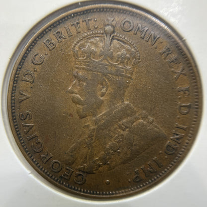1933 Overdate Penny Error Coin - good Fine - George V Predecimal
