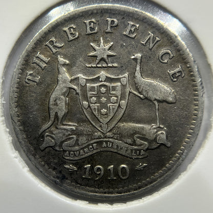 1910 Threepence Coin - almost Very Fine - Edward VII Silver First Year