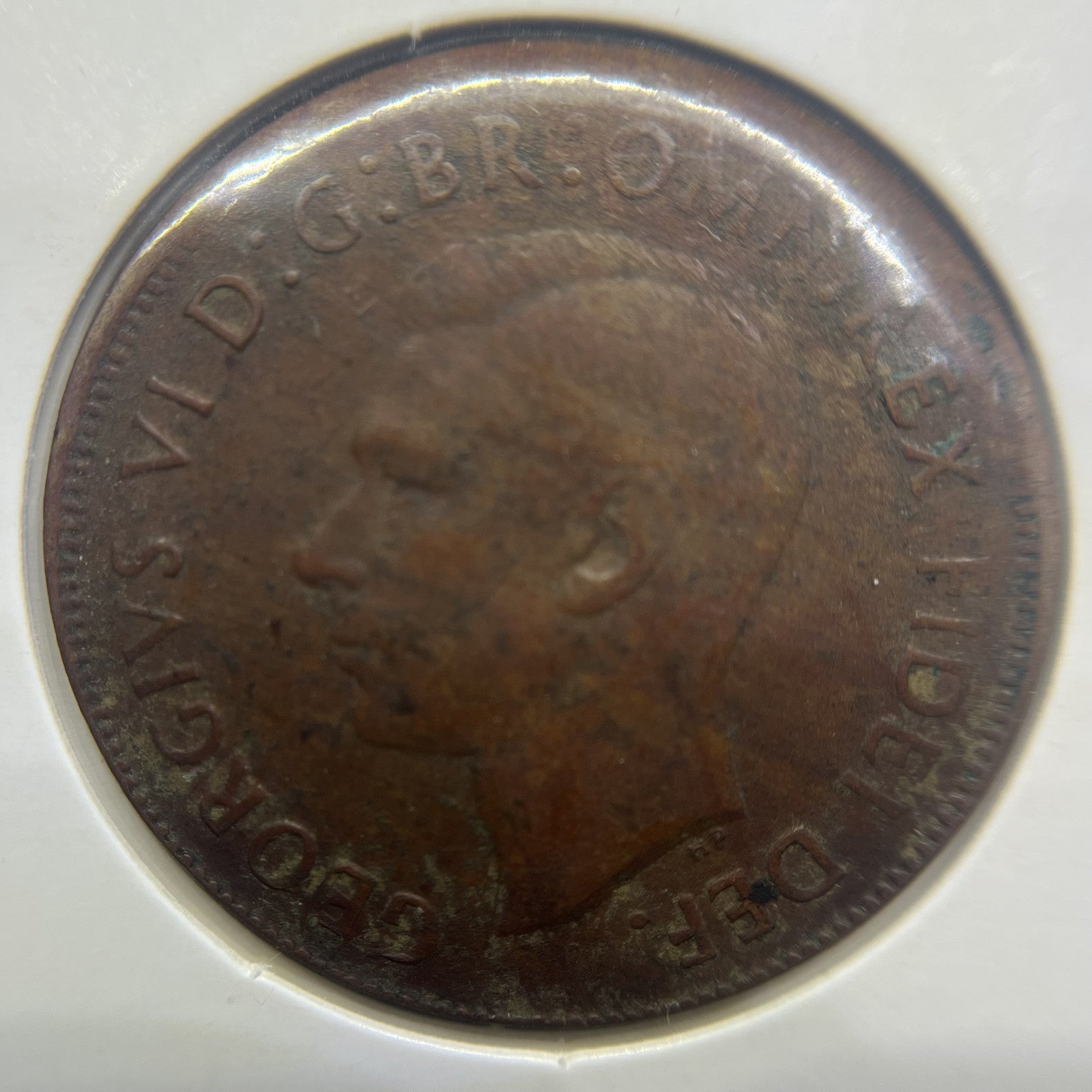 1951 Error Penny Coin - Misstrike Out of Collar w Lip - George VI