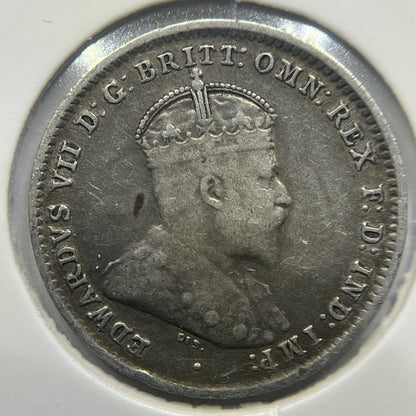 1910 Threepence Coin - almost Very Fine - Edward VII Silver First Year