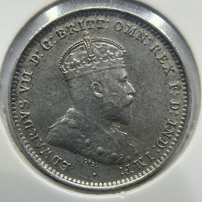 1910 Threepence Coin - almost Extremely Fine - Edward VII Silver First Year