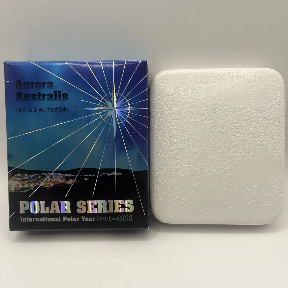 2009 Silver Five Dollar Coin - Polars Aurora Australis Hologram - Proof RAM Case