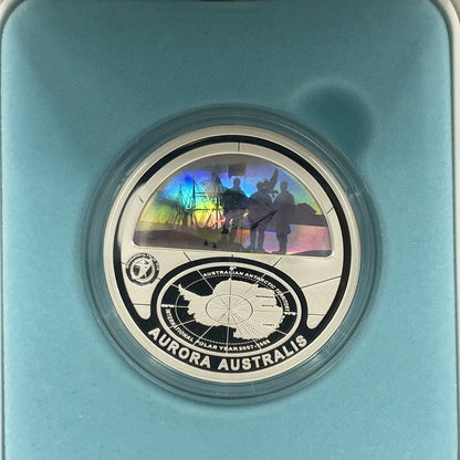2009 Silver Five Dollar Coin - Polars Aurora Australis Hologram - Proof RAM Case