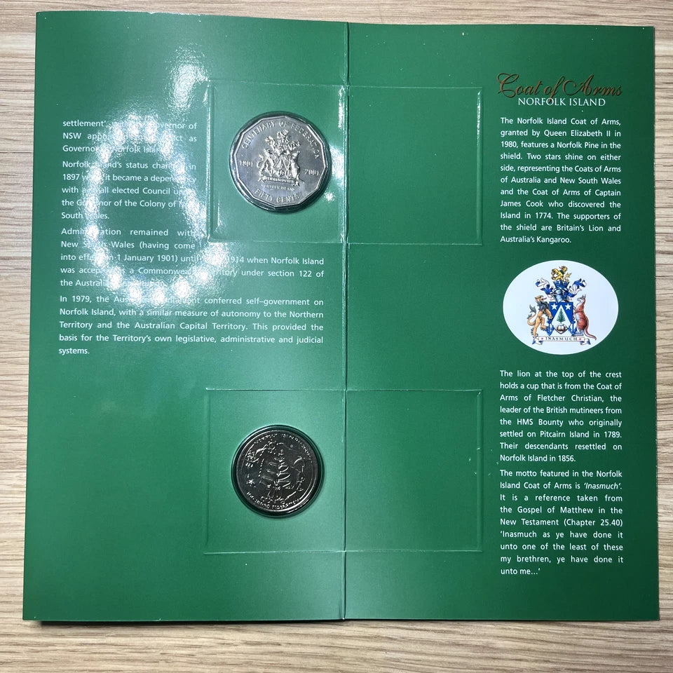 2001 Norfolk Island Three Coin Set - 20c 50c & $1 - Unc in RAM Folder Federation