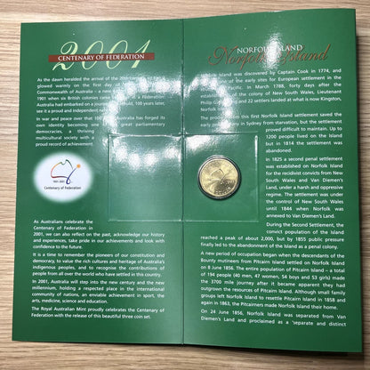 2001 Norfolk Island Three Coin Set - 20c 50c & $1 - Unc in RAM Folder Federation