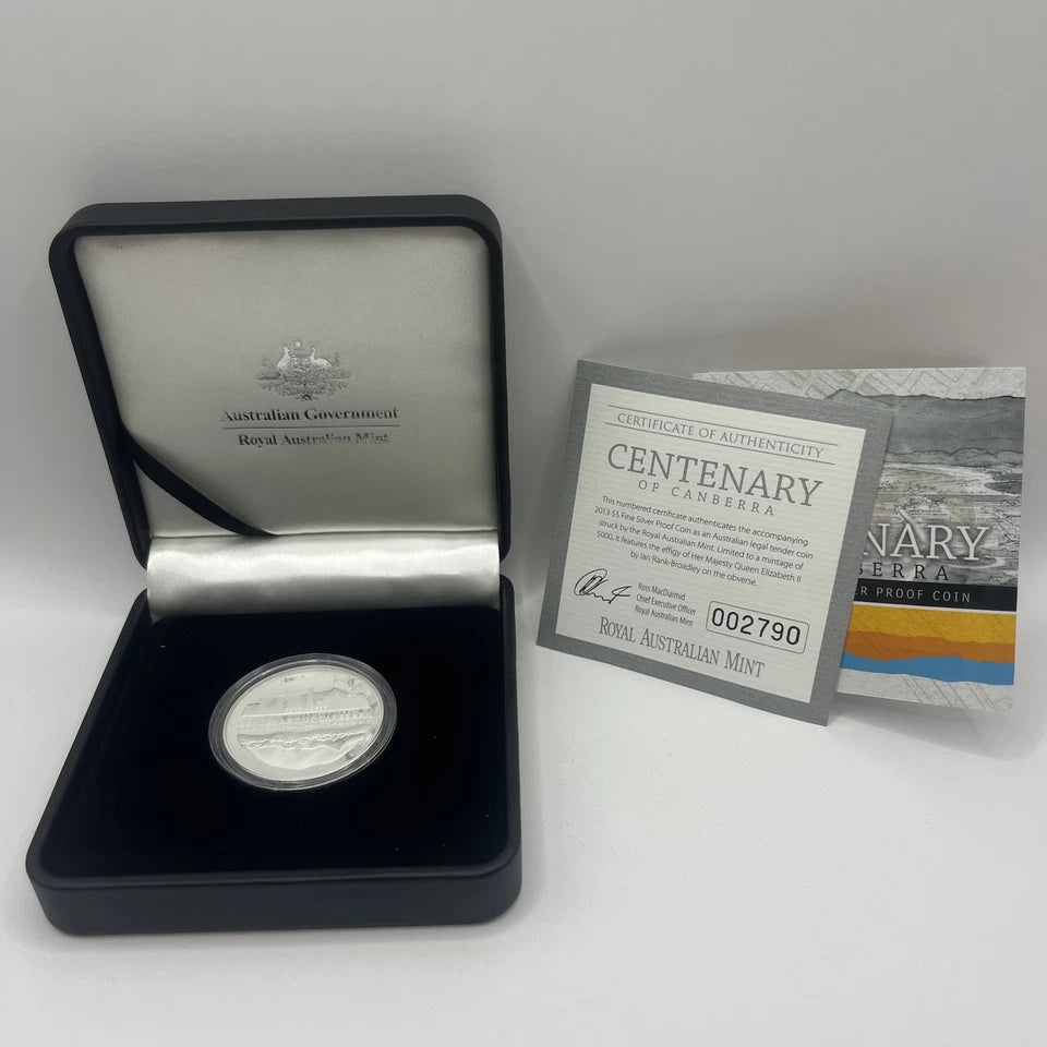 2013 Silver Five Dollar Coin - Centenary Canberra - Proof RAM Case