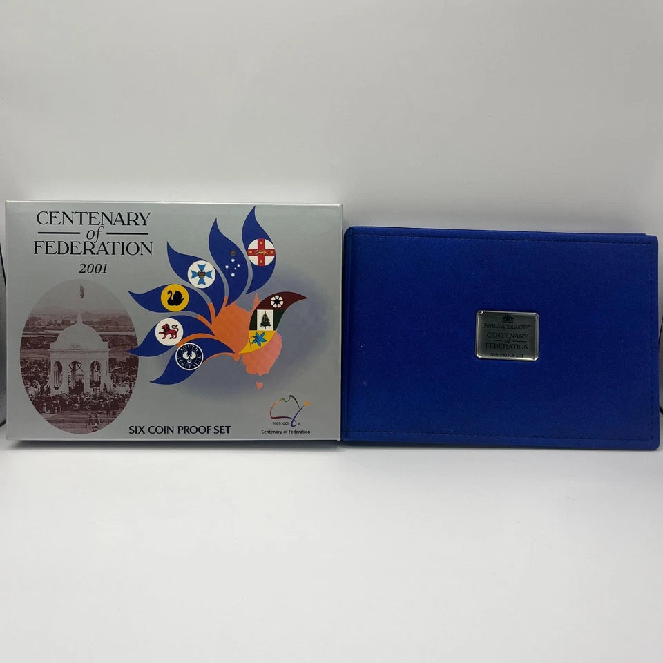 2001 Proof Coin Set - Centenary of Federation - Coloured Scarce RAM Case