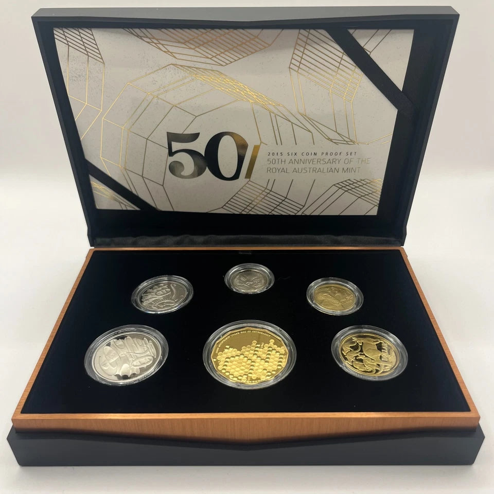 2015 Mint Proof Coin Set - Gold Plated Honeycomb 50 - Royal Australian Mint Case