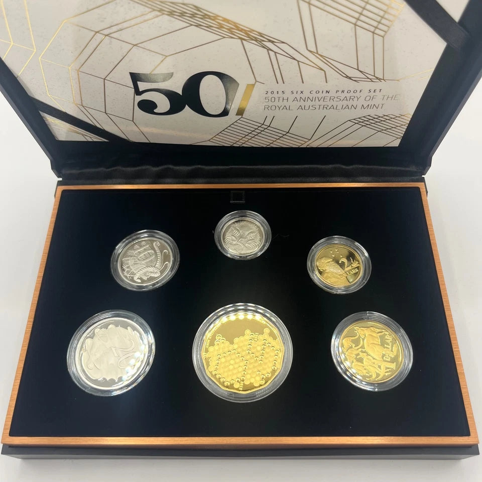 2015 Mint Proof Coin Set - Gold Plated Honeycomb 50 - Royal Australian Mint Case