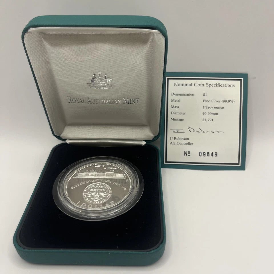 1997 Silver One Dollar Coin - Old Parliament House - Proof RAM Case
