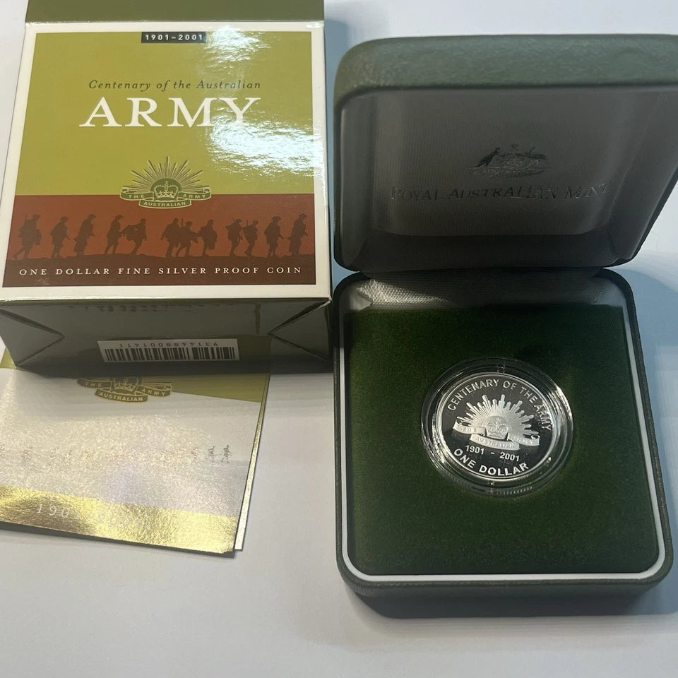 2001 Silver One Dollar Coin - Centenary of Australian Army - Proof RAM Case