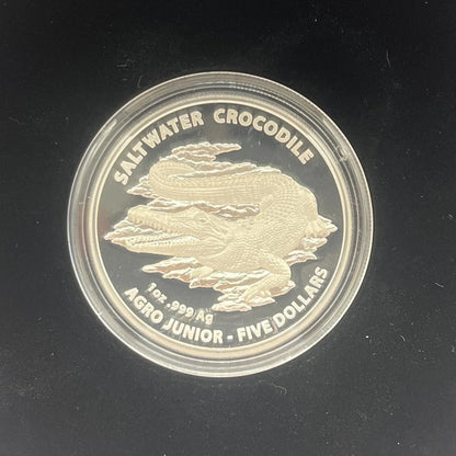 2015 Silver Five Dollar Coin - Saltwater Crocodiles - Proof RAM Case