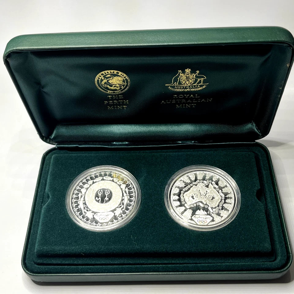 2000 Silver Five Dollar $5 2x Coin Set - Olympics 'Dreamtime' - RAM Case Proof