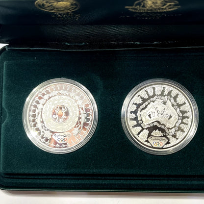 2000 Silver Five Dollar $5 2x Coin Set - Olympics 'Dreamtime' - RAM Case Proof