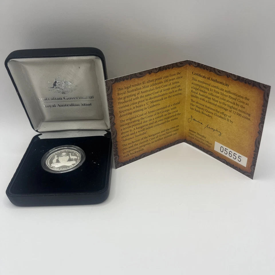 2008 Silver One Dollar - Original Coat of Arms - Proof RAM Case
