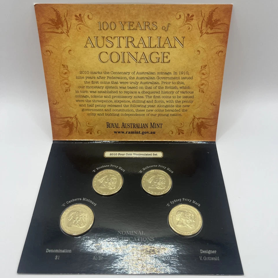 2010 Australian 4 Coin $1 Set - 100 Years of Australian Coinage